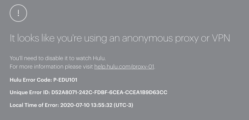 Hulu anonymous proxy error while using a free VPN service